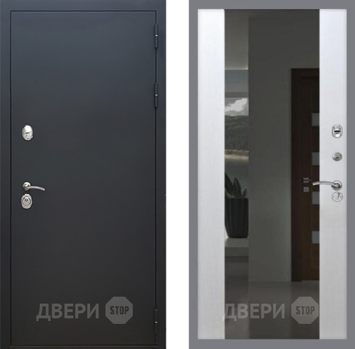 Входная металлическая Дверь Рекс (REX) 5 Черный Муар СБ-16 Зеркало Белый ясень в Апрелевке