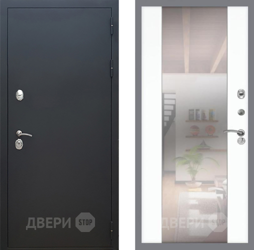 Входная металлическая Дверь Рекс (REX) 5 Черный Муар СБ-16 Зеркало Силк Сноу в Апрелевке