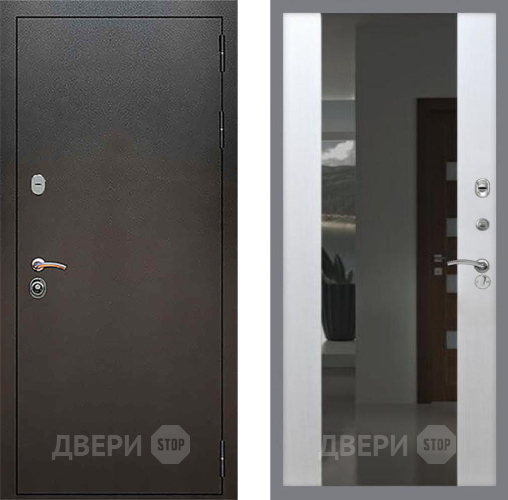 Входная металлическая Дверь Рекс (REX) 5 Серебро Антик СБ-16 Зеркало Белый ясень в Апрелевке