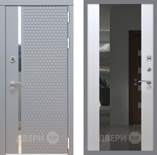 Входная металлическая Дверь Рекс (REX) 24 СБ-16 Зеркало Белый ясень в Апрелевке