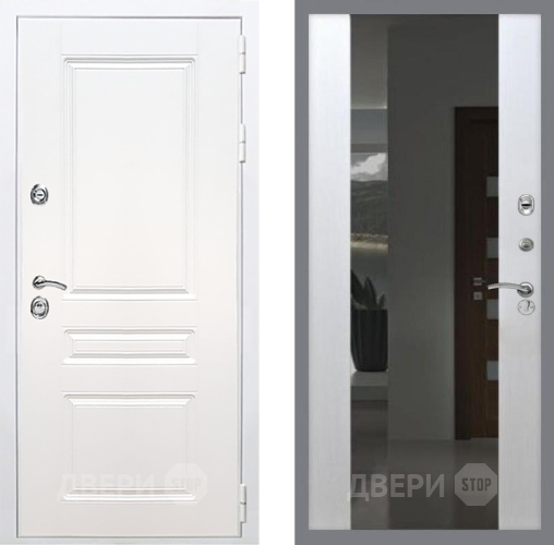 Входная металлическая Дверь Рекс (REX) Премиум-н Силк Сноу СБ-16 Зеркало Белый ясень в Апрелевке